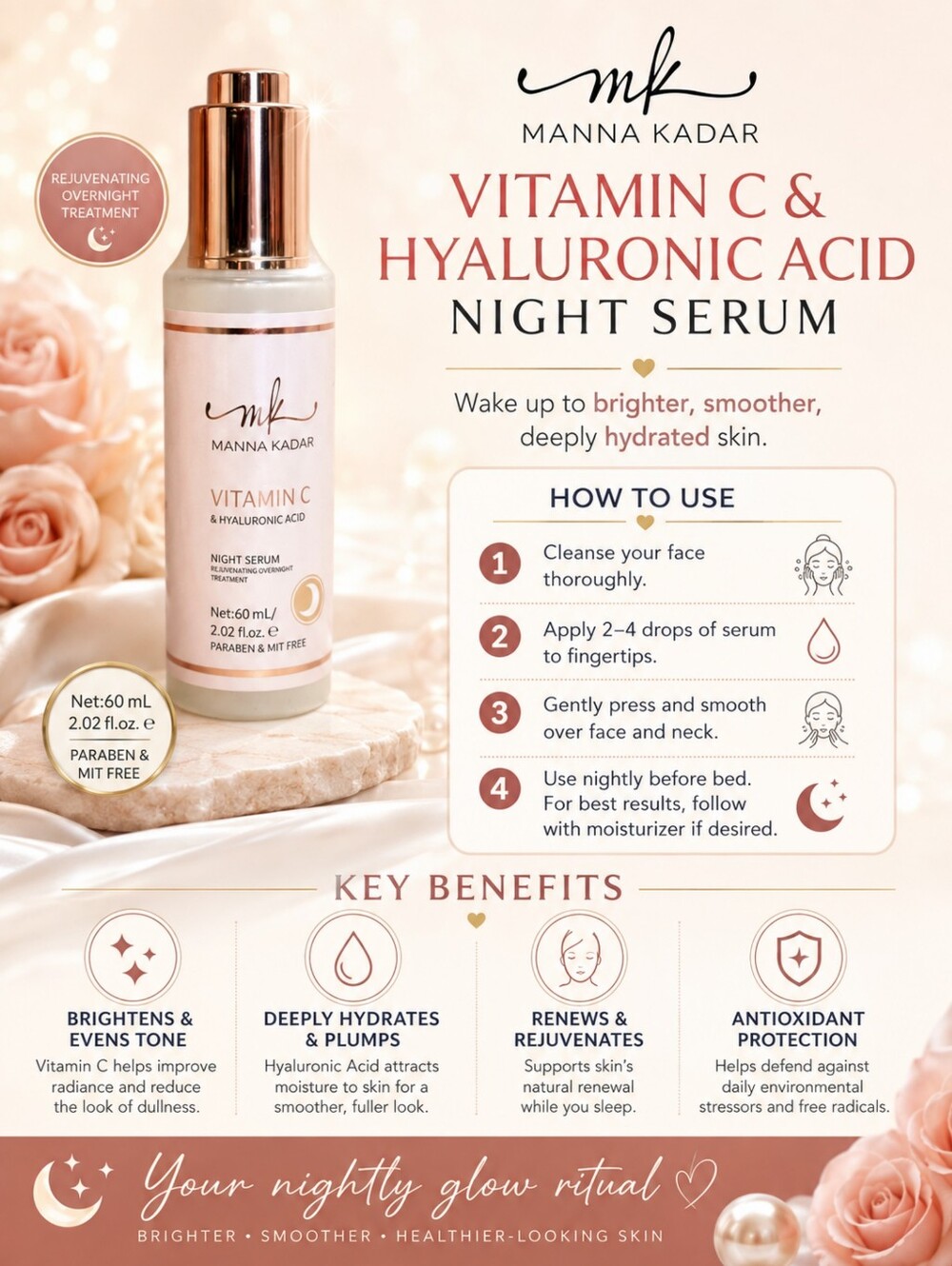 Manna Kadar Skincare Vitamin C & Hyaluronic Acid Night Serum